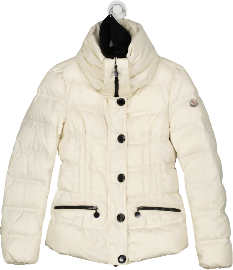 Moncler Cream Short Down Jacket With Black Buttons UK S