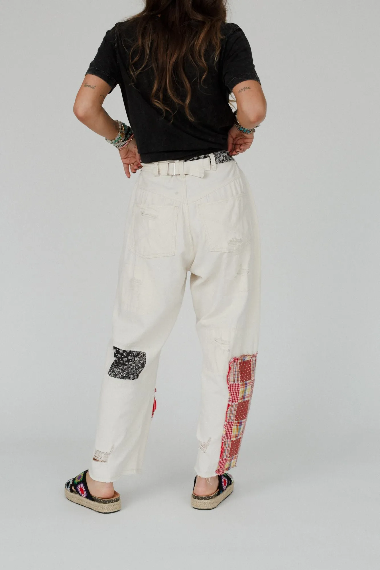 Offshore Patchwork Detail Pants - Beige