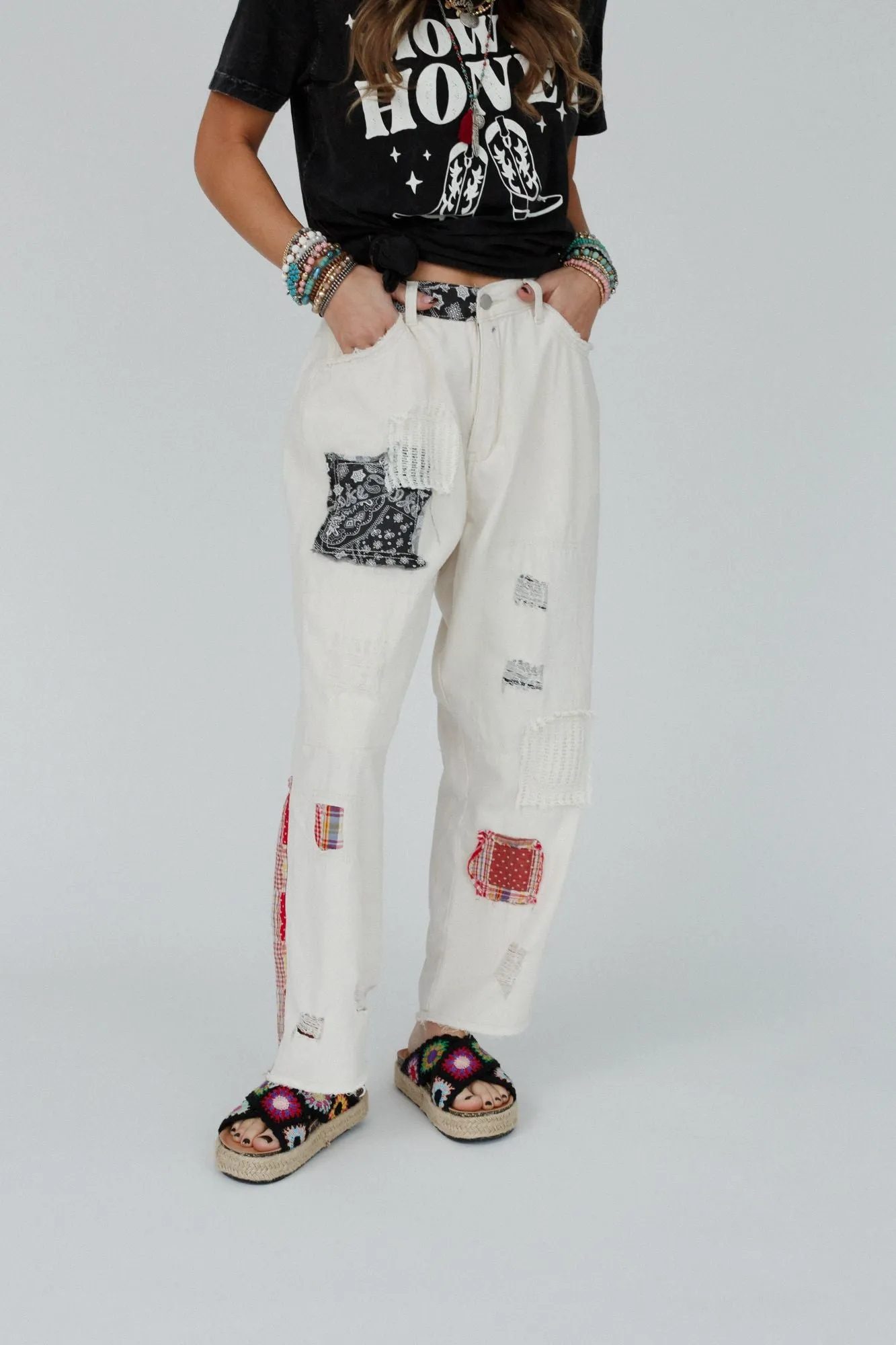 Offshore Patchwork Detail Pants - Beige