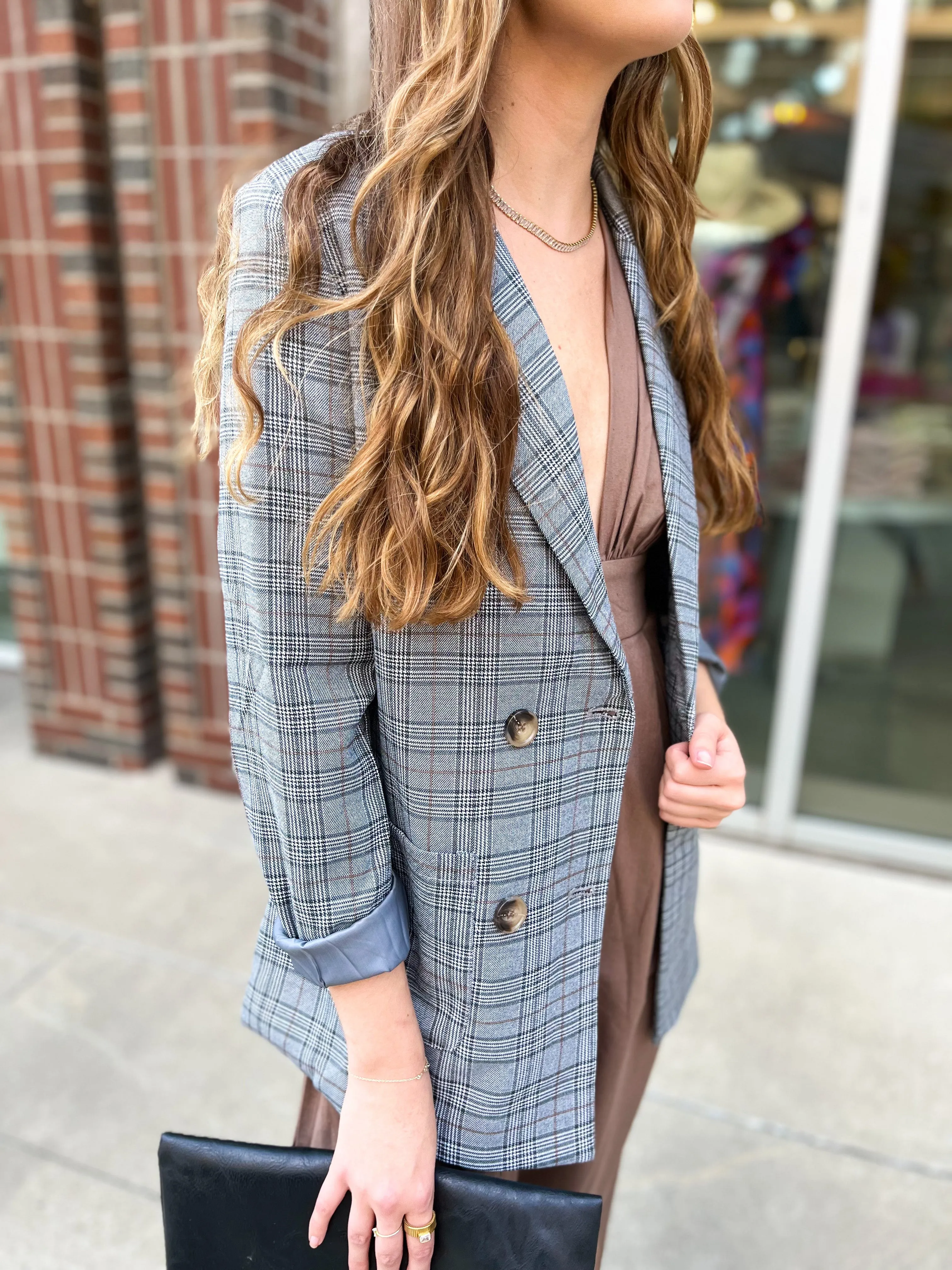 Preptastic Grey Plaid Blazer