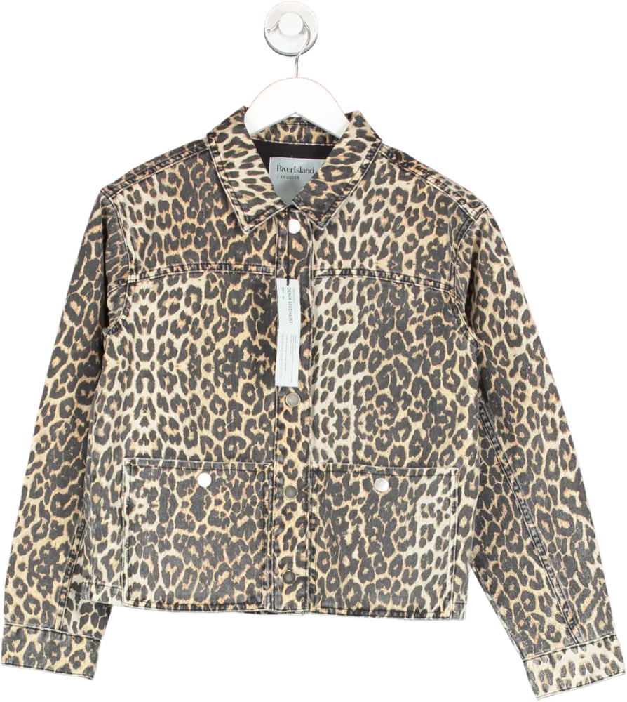 River Island Beige Leopard Print Oversized Denim Shacket UK 6