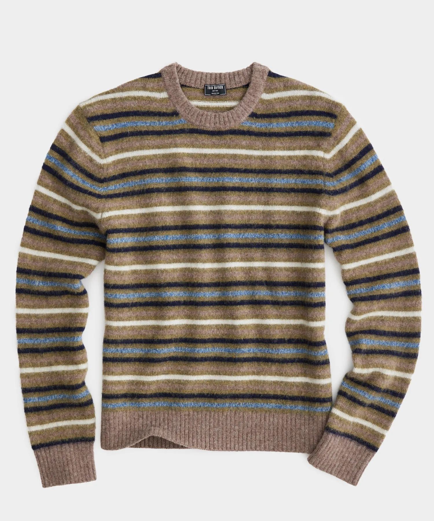 Striped Brushed Wool Crewneck in Umber