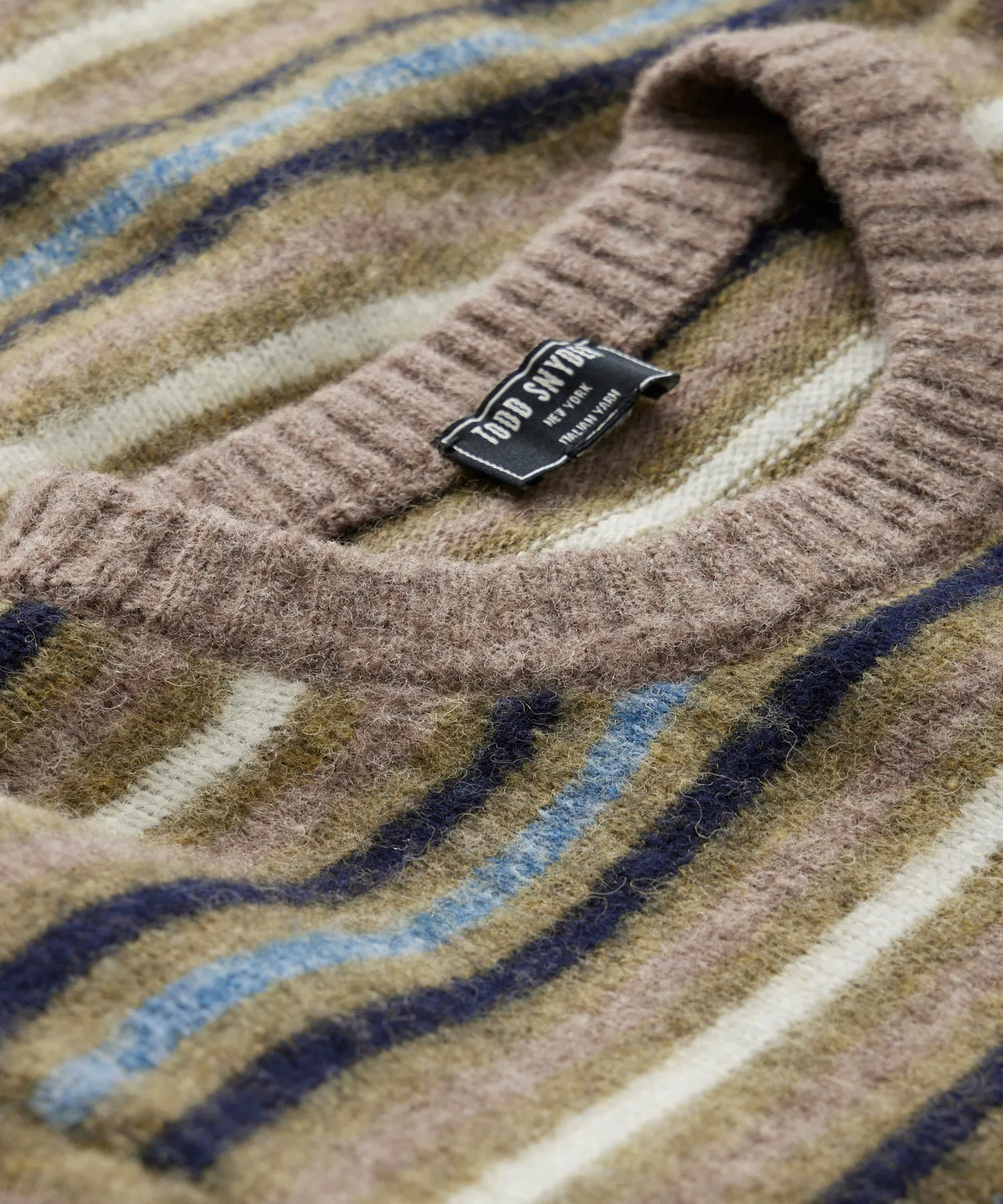 Striped Brushed Wool Crewneck in Umber