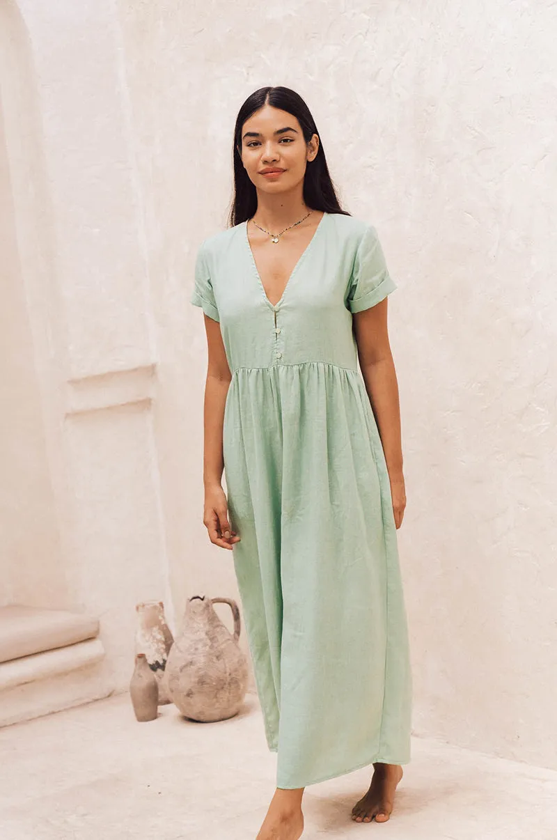 SUNSEEKER Midi Dress - light green linen