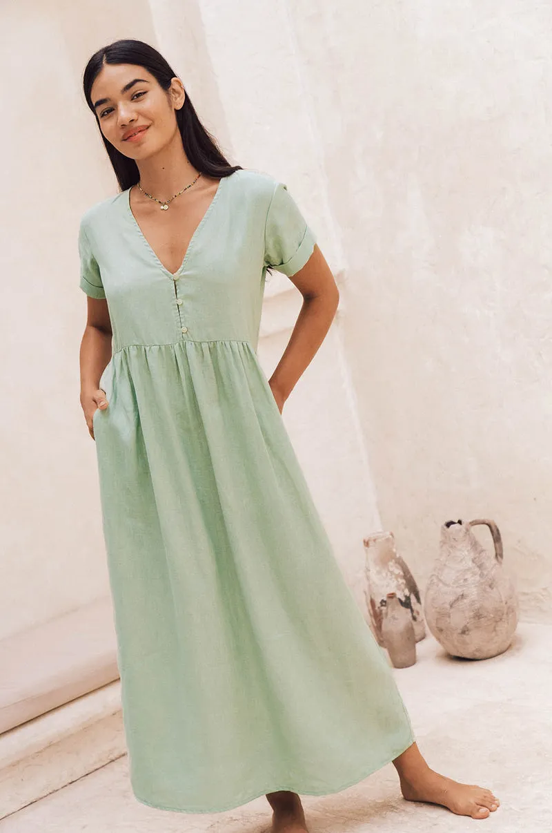 SUNSEEKER Midi Dress - light green linen