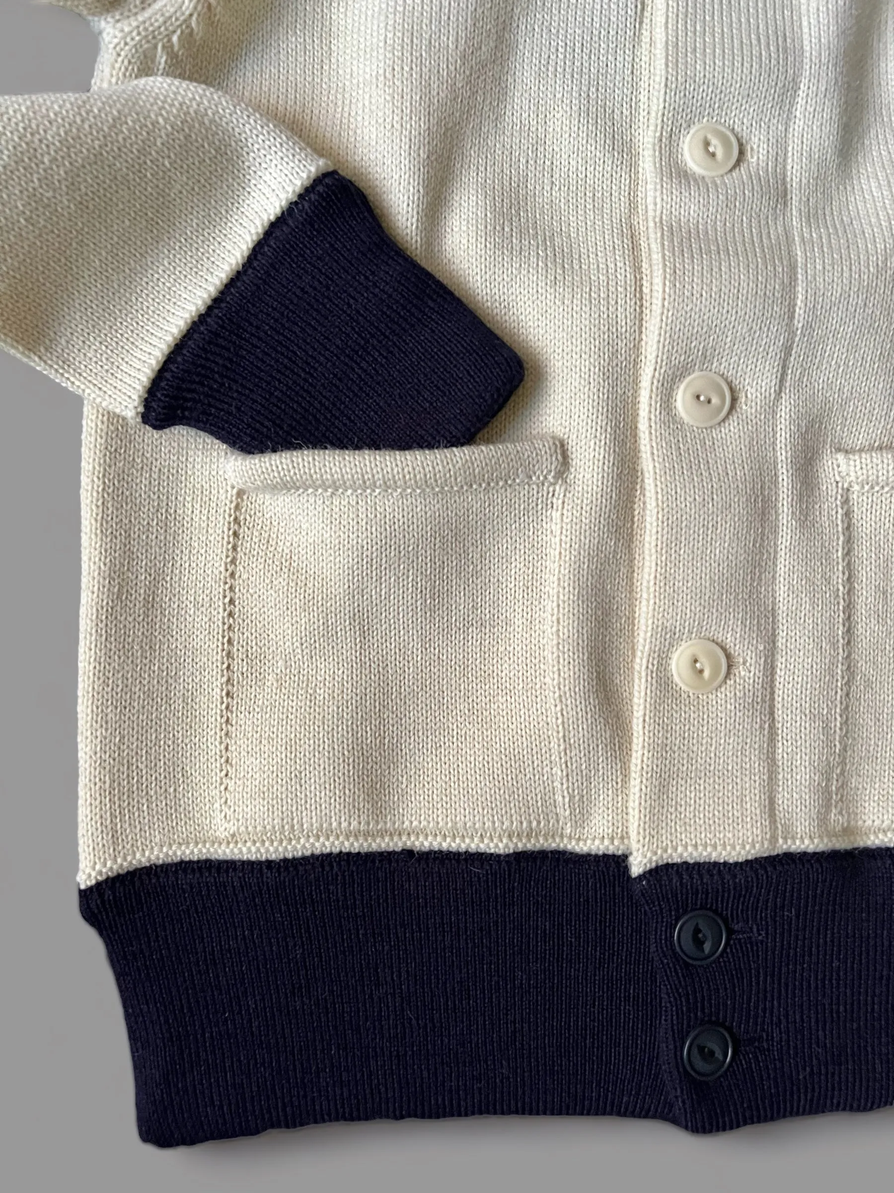 THE BRIG 2 CARDIGAN - ECRU/NAVY TRIM