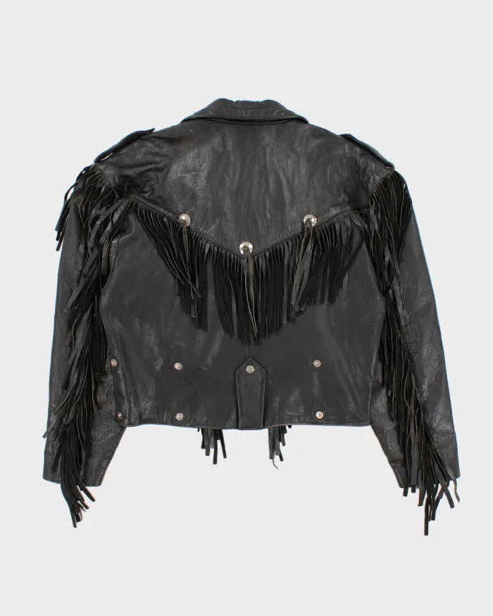 Vintage 80s Fringe Thick Leather Jacket - M