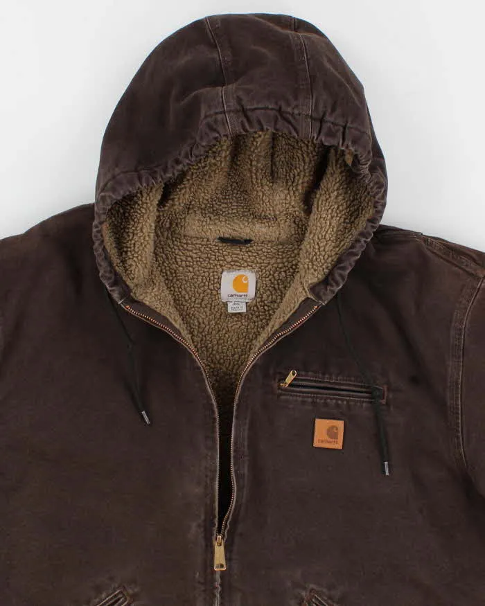 Vintage Men's Brown Carhartt Fleece Lined Hooded Jacket - XXL