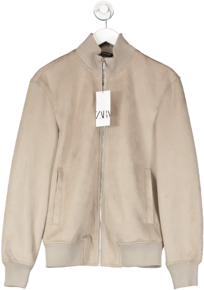 ZARA Brown Suede Look Bomber Jacket UK M